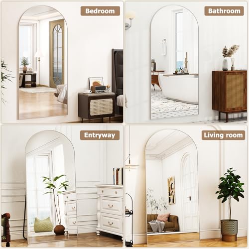 Modern Arched Full-Length Mirror, 30"x71" Arched Floor Mirror with Stand, Wall-Mounted Mirror for Bathroom, Dressing Room - Hanging or Leaning - Full Body Mirrors for Bedroom,Sliver