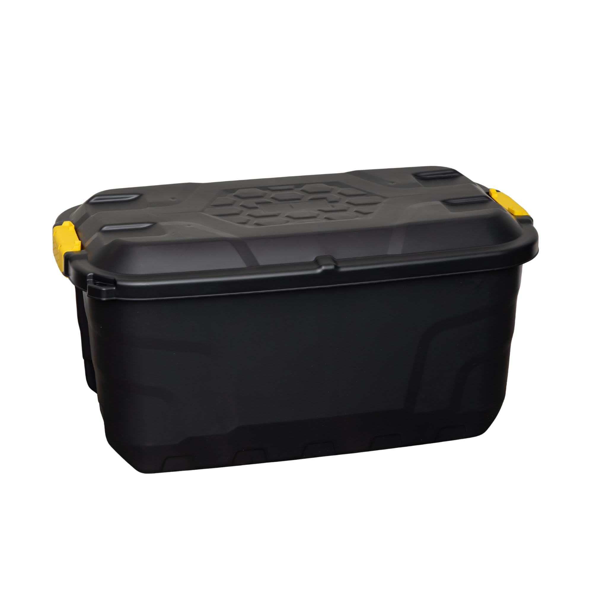 Samuel Alexander Black 75L Heavy Duty Trunk On Wheels Sturdy, Lockable, Stackable And Nestable Design Storage Chest With Clips In