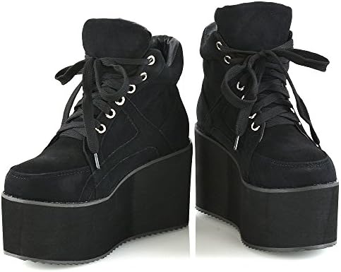 ESSEX GLAM Womens Synthetic Sporty Platform Lace Up Ankle Boots (6 B(M) US, BLACK FAUX SUEDE) | Image 4