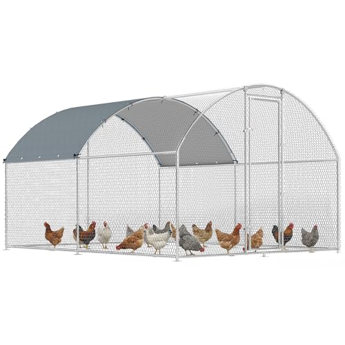 PawHut Gallinero para Exterior Grande 2,8x3,4x1,9 m, 9,5 m², Gallinero de Acero Galvanizado con Cubierta de Tela Oxford, Anti-UV e Impermeable, Puerta y Pestillos, Jaula para 10-16 Gallinas, Plata