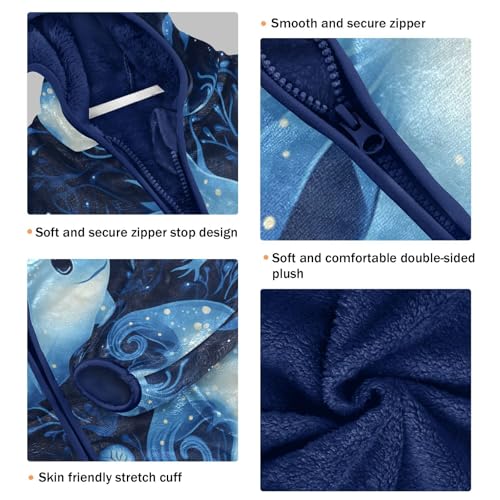 Blue Axolotl Pattern Toddler Fleece Jacket Girl Boys Hooded Fleece Jacket Coat Warm Outwear Zip-up 3-10T3