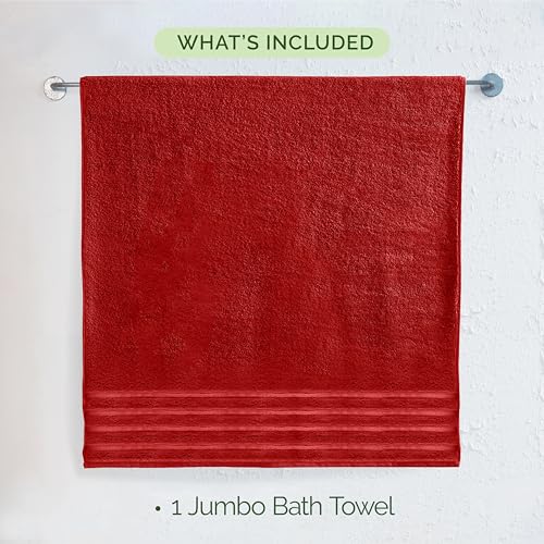 Image of Elegant Comfort 100% Turkish Cotton 4 Lines Viscose Stripe Jumbo Bath Towel - Hotel Spa Quality Extra Large 35 x 70 Inch Bath Towel Ultra Soft, Super Absorbent Quick Dry Large Bath Towel, Red