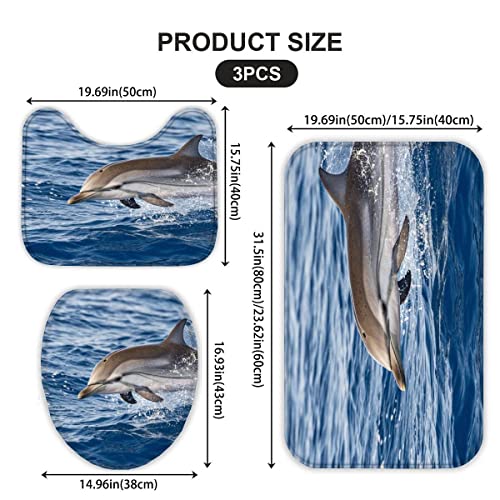 Badematten Set 3D Delphin Ozean absorbierend 3-teiliges Flanell-Badezimmerteppich-Set maschinenwaschbare weich… – Bild 3