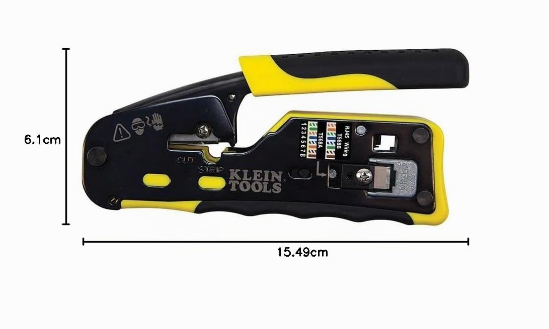 Klein Tools VDV226-110 | Pinza Crimpadora De Trinquete Pass Thru | Corta Pela Y Crimpa Cables Datos | RJ11 RJ12 RJ45 | Construccion De Acero Duradera