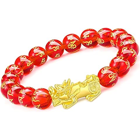 LAKIYOYO Feng Shui Black Obsidian Wealth Bracelet Pi Xiu Color Changed Bracelets Feng Shui Bracelet for Men Women Dragon Mantra Bead Bangle Attract Wealth and Good Luck Bracelet (red) Cover