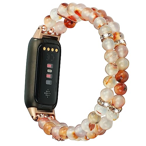 Image of Wongeto Compatible with Fitbit Luxe Bands,Fashion Handmade Elastic Stretch Pearl Bracelet Women Replacement Strap for Fitbit Luxe accssorises