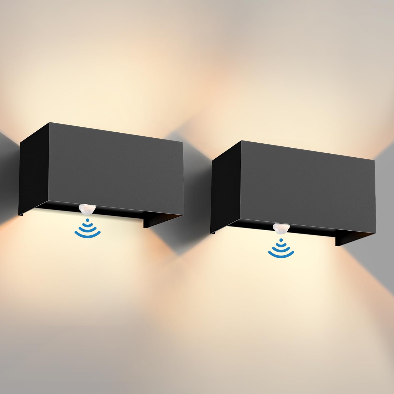 vatato 24W Außenwandleuchte mit Bewegungsmelder, IP65,3000K Warmweiß LED Wandleuchte Außen/Innen Aluminium, Einstellbarer Lichtstrahl außenlampe mit bewegungsmelder für Flur/Weg (Schwarz 2 Stück)