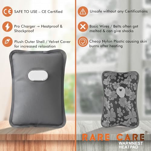 Image of Electric Hot Water Bag For Pain Relief With Velvet Sleeve Heating Pad | 1 Year Warranty | Electric Heating Pad with 6 Layer Cover | Fast Gel Hot Bag (Graphite Grey)