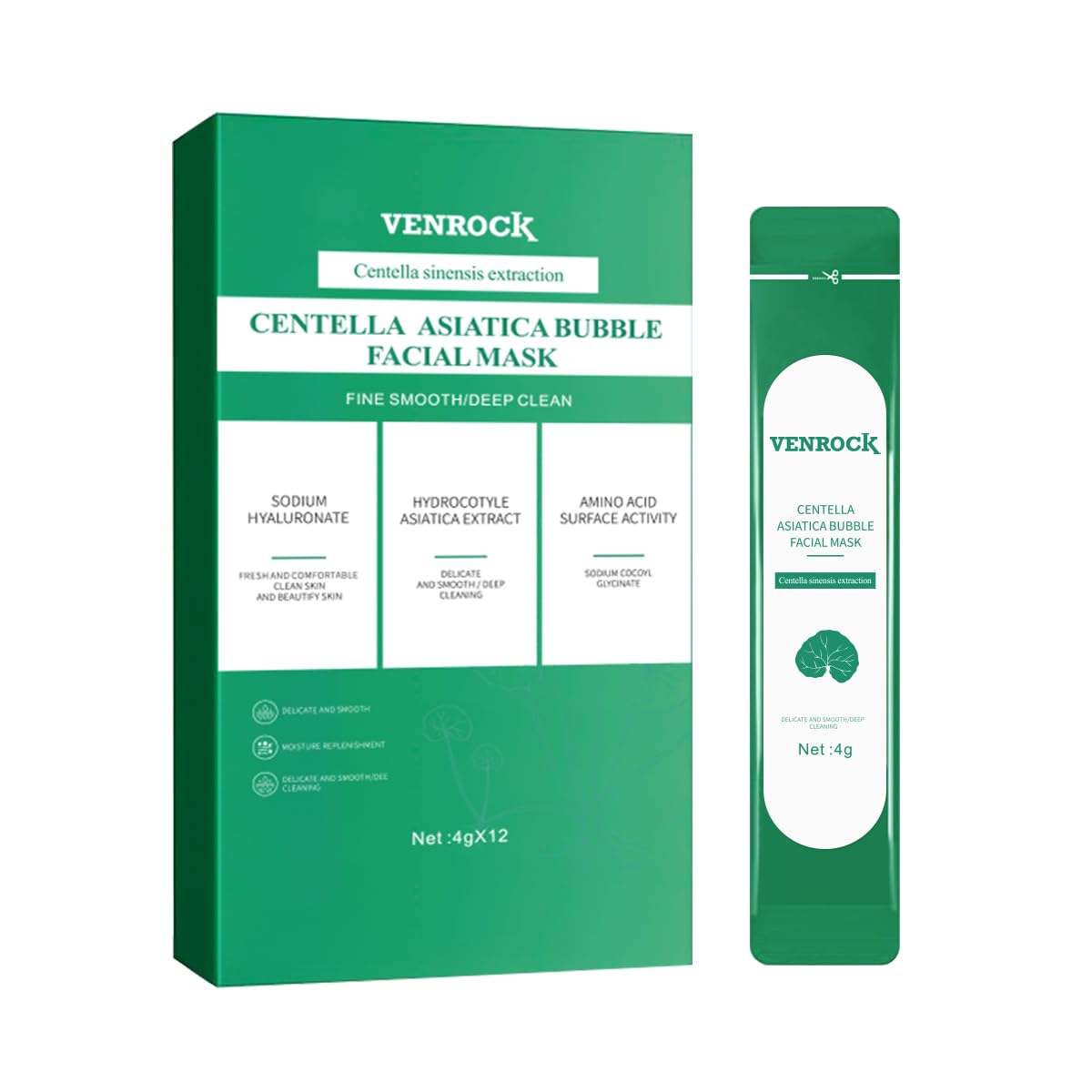 Venrock Centella Asiatica Bubble Facial Mask, Remove Black and Control Oil,Self-Foaming Deep Cleansing, 4g x 12 Packets