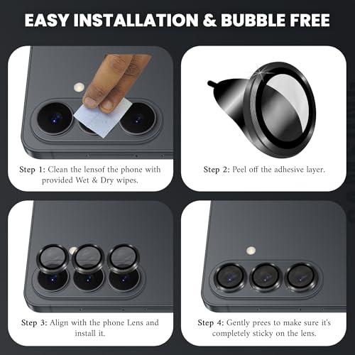 Image of FIRST MART Black Camera Ring Guard Protector for Samsung Galaxy S26 Plus | Tempered Glass with Metal Alloy Rings, HD Clear, Scratch Resistant, Case-Friendly | Pack of 1