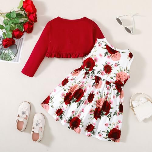 Girls Dress and Cardigan Sleeveless Floral Print Tank Dresses and Bolero Shrug 2 Piece Kids Girl Spring Outfit2