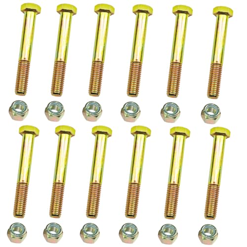 Image of Grade 5 Shear Bolts 1 /2 inch x 3-1 /2 inch for Rotary Cutter,Tractor Gearbox,by Color Galvanization with Nylon Lock Nut Kit,by Metalsuberg (12pcs Pack)