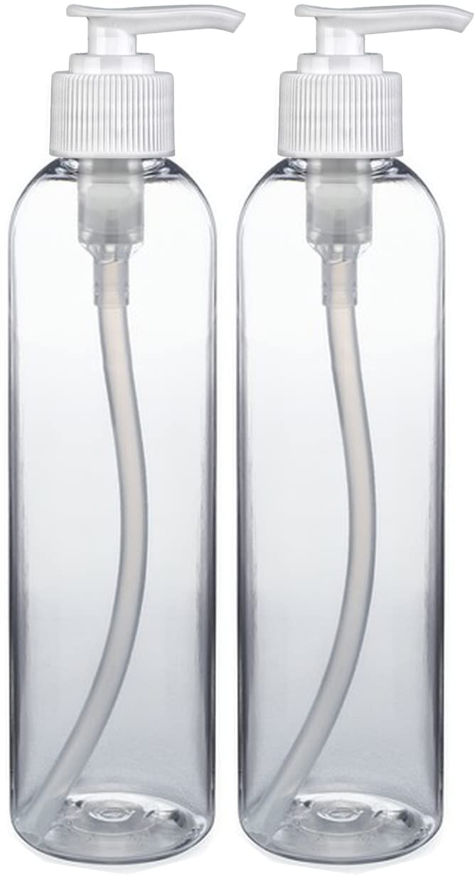 BRIGHTFROM Lotion Pump Bottles, Empty 8 OZ, BPA-Free, PET Refillable Plastic Containers, Clear with White Dispenser for - Soap, Shampoo, Lotions, Liquid Body Soap, Creams and Massage Oil (2 Pack)