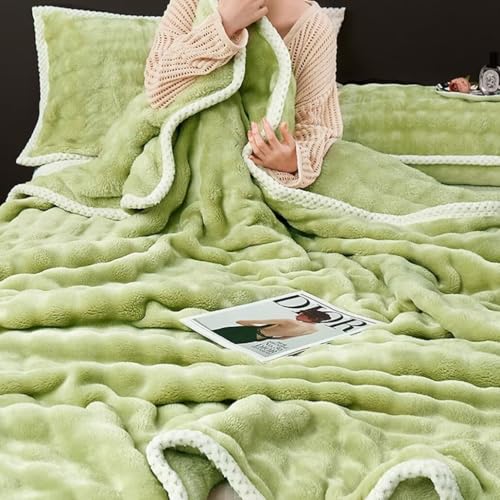 YKFN 毛布 ブランケット もうふ 冬用 クイーン ふわとろ毛布 もこもこ毛布 200x230cm 掛け毛布 発熱二枚合わせ マイクロファイバー 柔らかく 肌触り フランネル 洗える 軽量 静電防止 冷え対策 リバーシブル グリーン