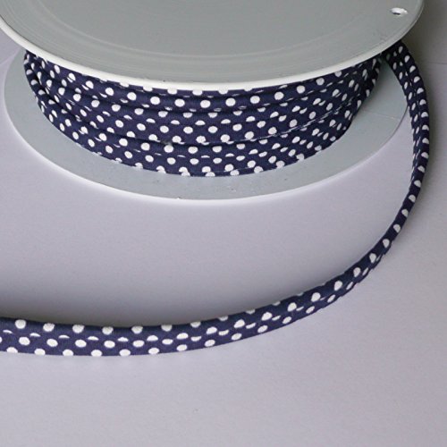 Polka dot spot printed flanged 2mm insert piping cord 100% cotton bias cut trim (Navy) by On Trend Fabrics