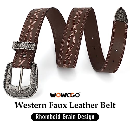 Vintage Flower Womens Leather Belt for Jeans Dress Fashion Waist Belt Ladies Belts with Black Gold Buckle3