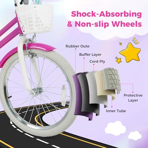 Image of BABY JOY Girls Bike with Streamers & Doll-Seat, Kids Bike for 3-8 Years Old | 12 14 16 18 20 Inch Children Bicycle w /Detachable Training Wheels or Kickstand, Storage Basket, Adjustable Seat and Handlebar