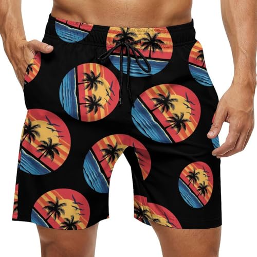 Palm Tree Mens Swim Trunks Quick Dry Board Shorts Beach Swimwear Bathing Suits