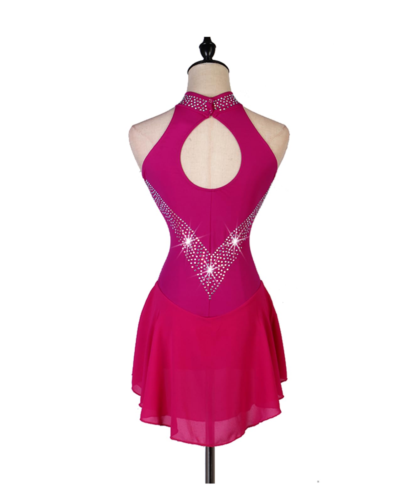 Vestido de Patinaje artístico, Traje de competición cómodo de Malla de Diamantes de imitación, Leotardo de Danza de Ballet lírico y Gimnasia, Vestido de Patinaje sobre Hielo (Rosered XL)