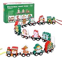 TSLBW Magnetic Christmas Train Toys 14 Pcs Christmas Wooden Trains Learning Educational Montessori Track Toys for Under 6 Years Old Boys Girls Kids Xmas Party Gifts