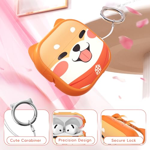 Image of for AirPods 4 Case with Cleaning Kit, Cute Cat Ear Print Design & Cute Buckle, Inverted Phone Holder Design, Top Safe Lock Buckle Design, for Girls AirPods 4 case 2024, Orange Dog