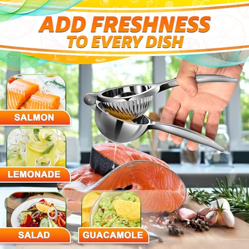 Image of Manual Stainless Steel Lemon Squeezer - Extract More Juice from Lemons, Limes & Small Citrus - Handheld Juicer with Built-In Strainer, Threaded Groove for Home, Chefs & Bartenders