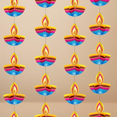 Image of 3D Deepak Frills Garland Series Pack of 4 | Paper Ladi Hanging Decoration for Diwali, Parties, Festivals, Birthday, Wedding, Home, Office, Shop & Temple Decor Items