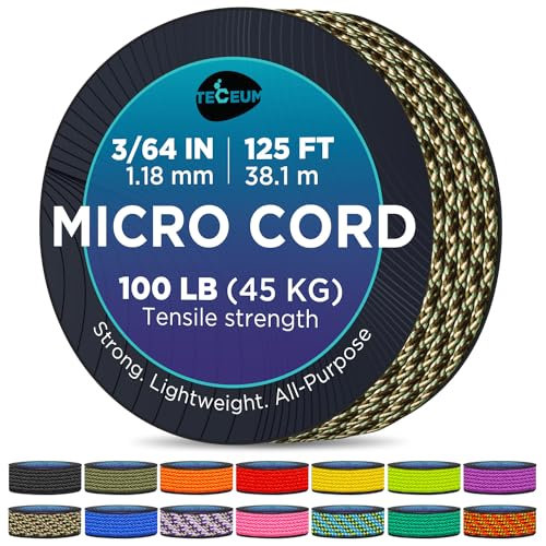 TECEUM Micro Paracord Rope – Thin Braided Cord for Crafting, DIY, Camping