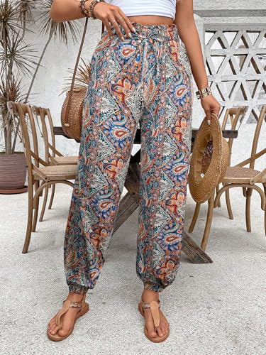 Women's Vibrant Paisley Print Harem Pants, Elastic Waist Loose-fit Trousers, Boho-Chic Style, Ideal for Summer Outings