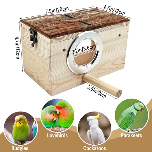 Image of Tfwadmx Parakeet Nesting Box - Wooden Parrot Nest for Cockatiel, Lovebirds, Budgie, Conure - Acrylic Transparent Bird House With Perch for Breeding
