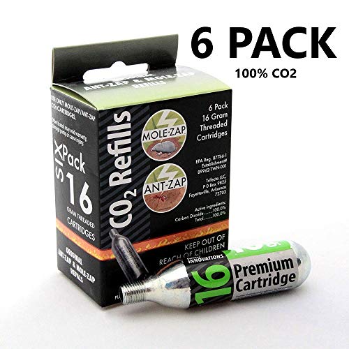 16g Threaded CO2 Cartridges 6-Pack Mole-Zap/Ant Zap Refills