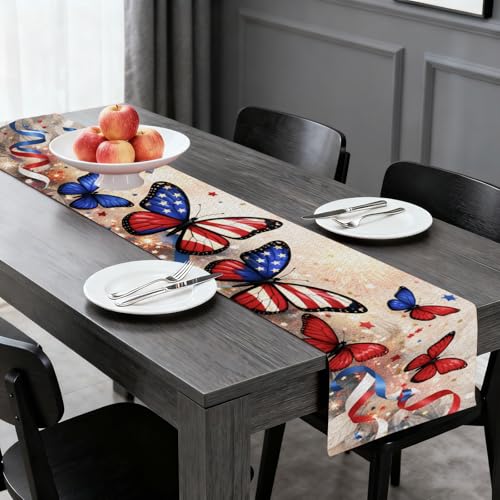 Image of Nuxovilar Flag Firework Table Runner Flax 13x72 in