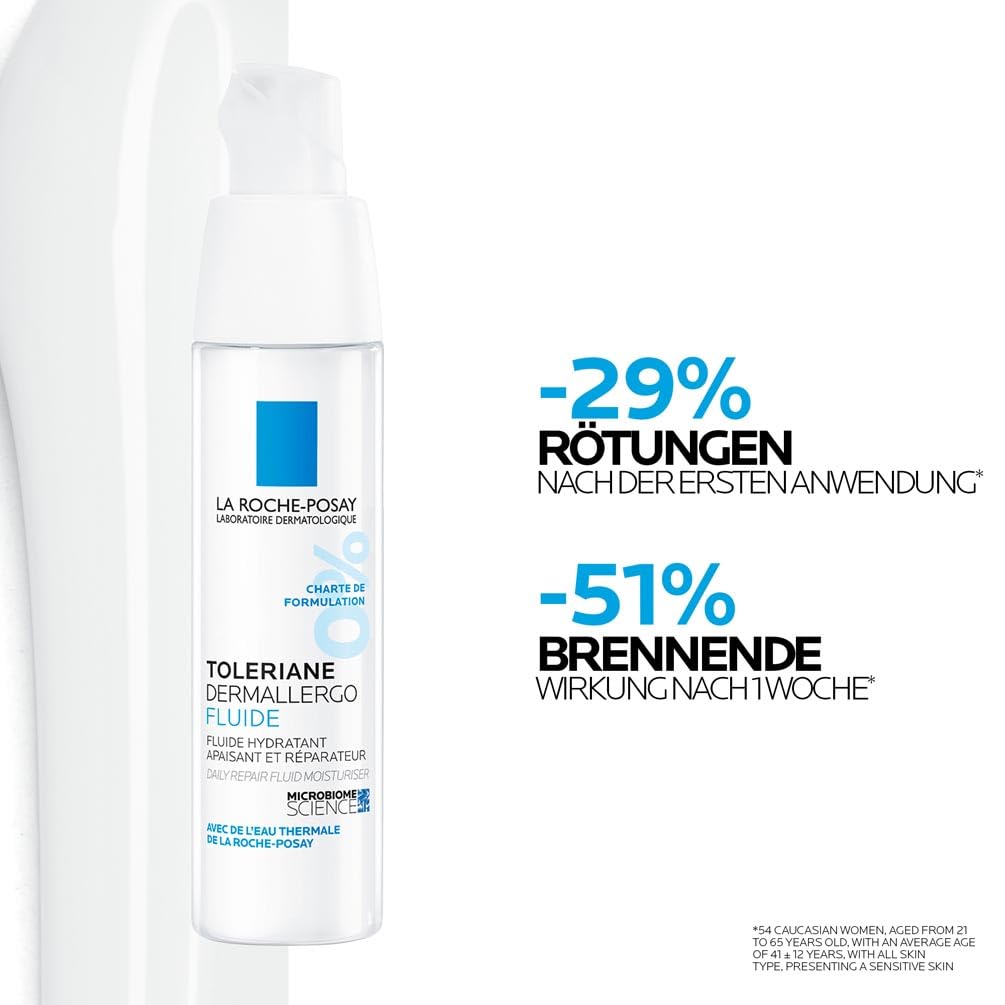 La Roche Posay Regenerierendes Gesichtsfluid für empfindliche und zu Allergien neigende Haut, 48 Stunden Feuchtigkeit, Mit Sphingobioma, Neurosensinen und Niacinamid, Toleriane Dermallergo, 40 ml