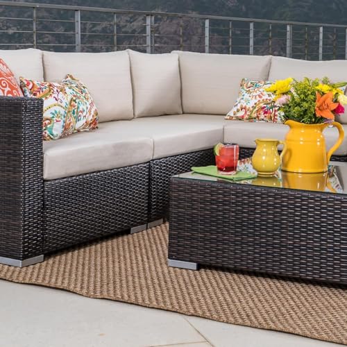 Image of Amazon Brand - Solimo Solara Outdoor Sofa Set | Balcony Sofa | Patio Furniture Sets | Conversation Sets | Wicker | Garden | Balcony | (Dark Brown- Cream)