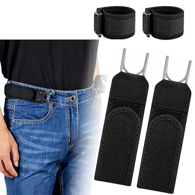 Buckleless Belt Hook, Tactical Metal Hook Elastic Belt, Stretch Outdoor No Buckle Closure Hooks Jeans Unisex, Suitable for Slightly Loose Trousers [ Pack of 2 ]-image-30