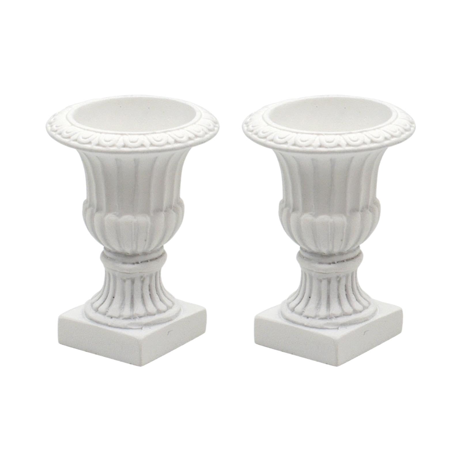 CoudarTitie 2pcs Miniature Flower Pot Dollhouse Decoration Pillar Flower Holder 1:12 Scale Rustic Urn Planters for Diorama Accessories