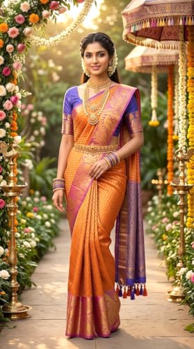 Image of VFCollections Women's Kanchipuram Silk Pure Pattu Sarees With Blouse