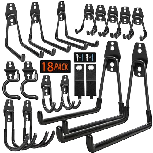 Kodreat 18 Pack Garage Hooks Heavy Duty - Anti-Slip Coating， Garage Storage Hooks for Hanging Bike，Ladder，Garden Tools，Hose