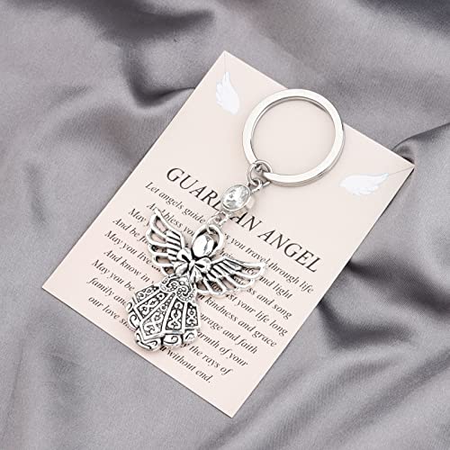 Image of FUSTMW Angel Keychain Guardian Angel Gifts Faith Gifts Prayer gifts Blessing Gifts Guardian Angel Charm Key Chain Gifts