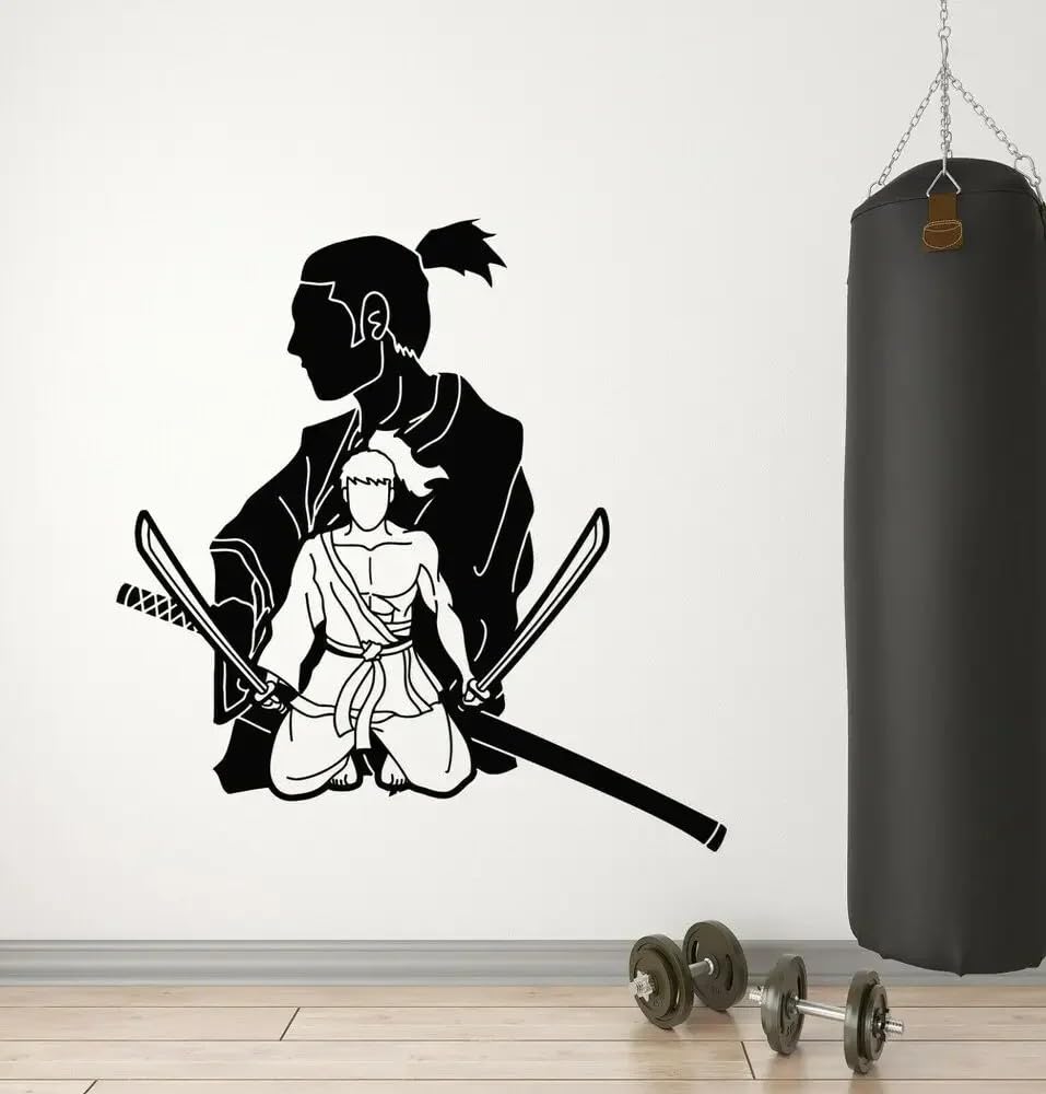 Japanese Warrior Wall Stickers Samurai Oriental Martial Arts Vinyl Wall Decals Fitness Centre Window Wall Decoration 29x28cm