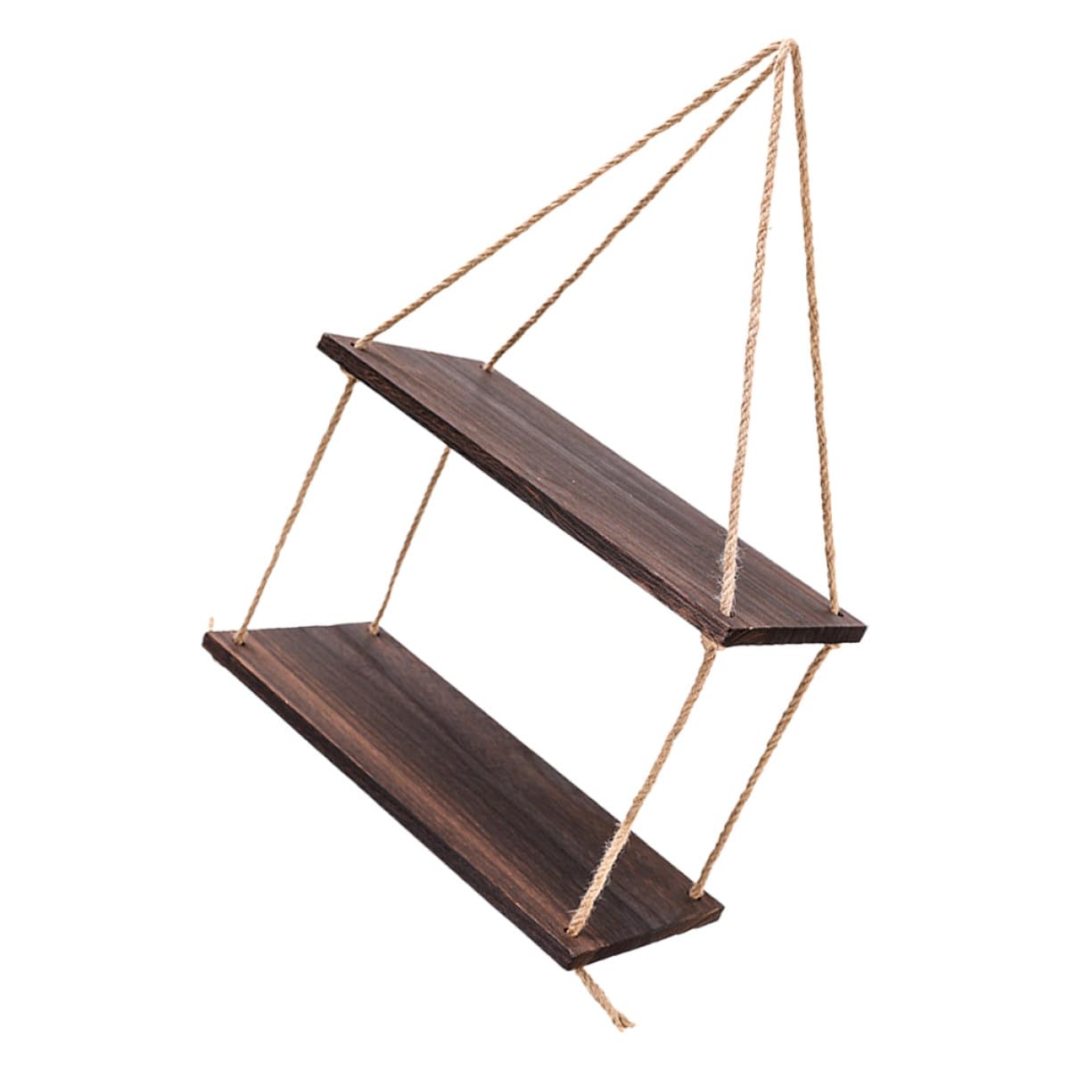 Mensole Sospese a Parete Boho in Legno Nero Corda di Juta Set Doppio Porta Piante e Oggetti Decorativi per Soggiorno Camera da Letto e Studio Supporto Rustico Multifunzione
