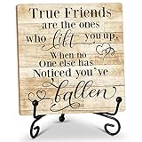 Friendship Quotes Desk Decor Gifts for Women Best Friends, True Friends Are The Ones Who Lift You Up Tabletop Sign, Motivational Wood Plaque With Iron Stand for Home Office Bedroom -16