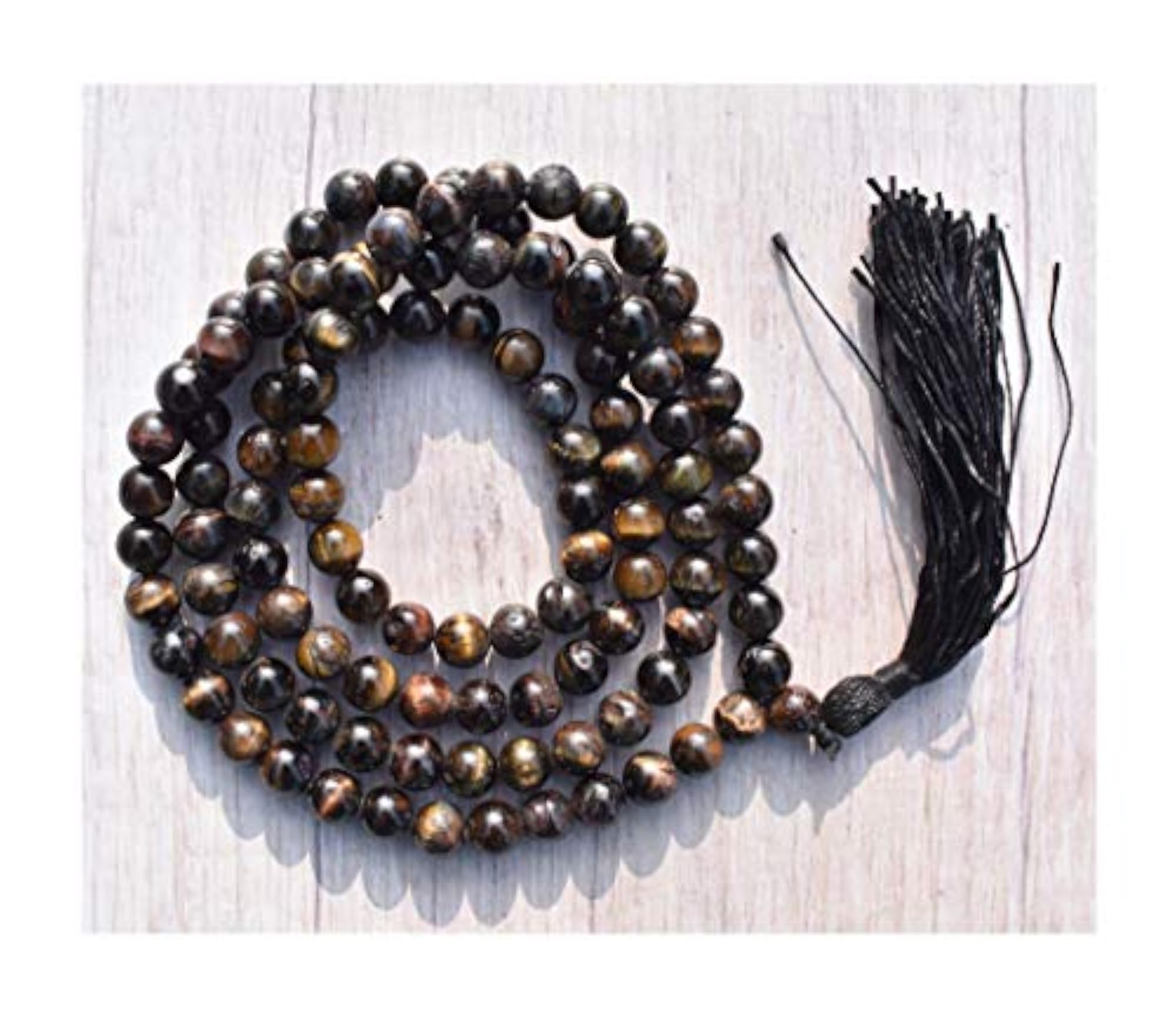 Natural Blue Tiger Eye Healing Crystal Mala, 34 Inch, 108 Beads
