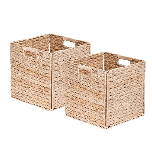 Box and beyond - Lot de 2 Paniers de Rangement - 31 x 31 x 31 cm - Jacinthe d'eau Naturelle - Pliables - Avec Poignées - Rangement, Déco - Chambre, Salon, Bureau -...