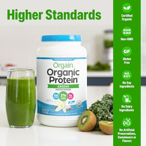 Orgain Organic Vegan Protein Powder + Greens, Vanilla Bean - 21g Plant Based Protein, Gluten Free, Dairy Free, Lactose Free, Soy Free, No Sugar Added, With Iron & Prebiotics for Gut Health - 1.94lb - image 3