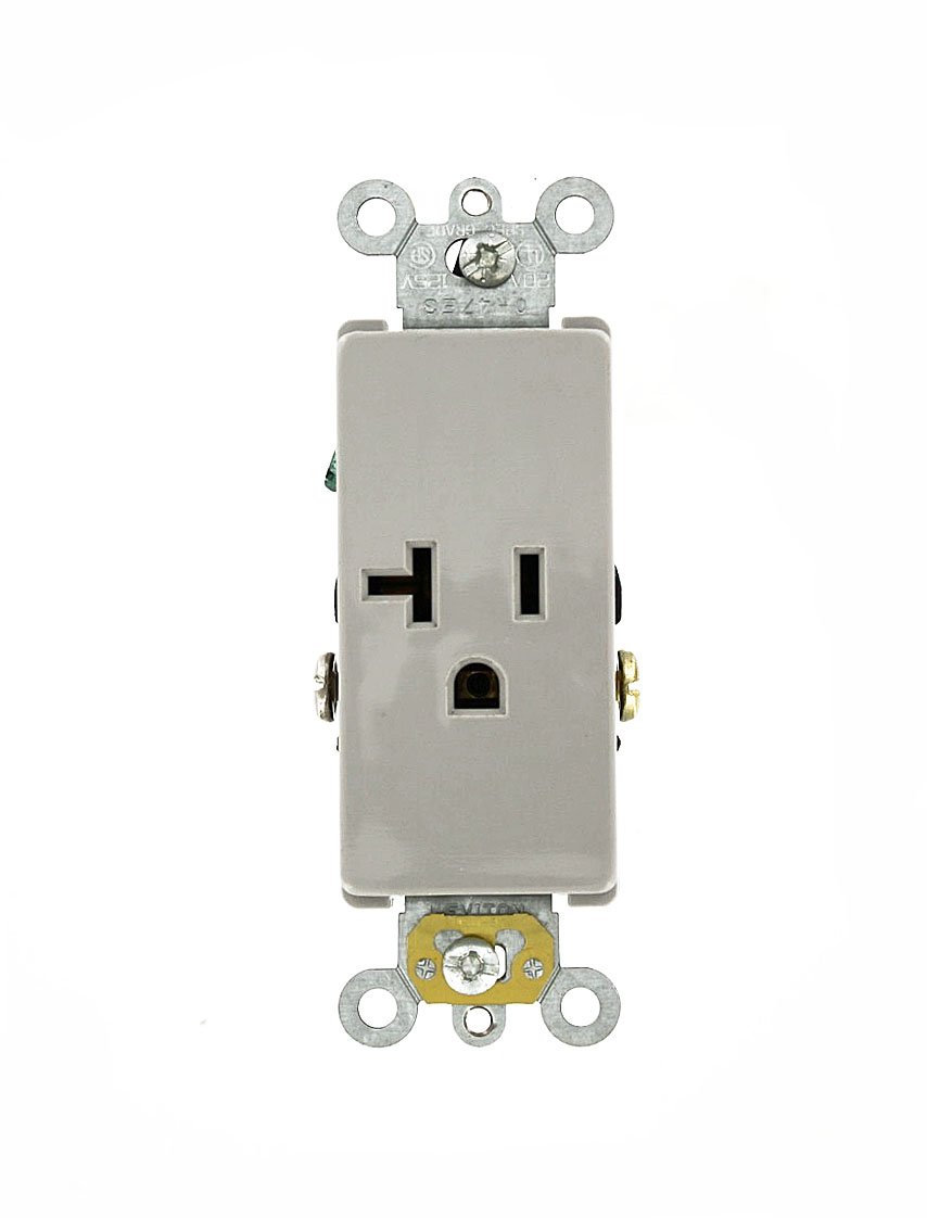 Leviton 16341-GY 20 Amp, 125 Volt, Decora Plus Single Receptacle, Straight Blade, Commercial Grade, Self-Grounding, Gray
