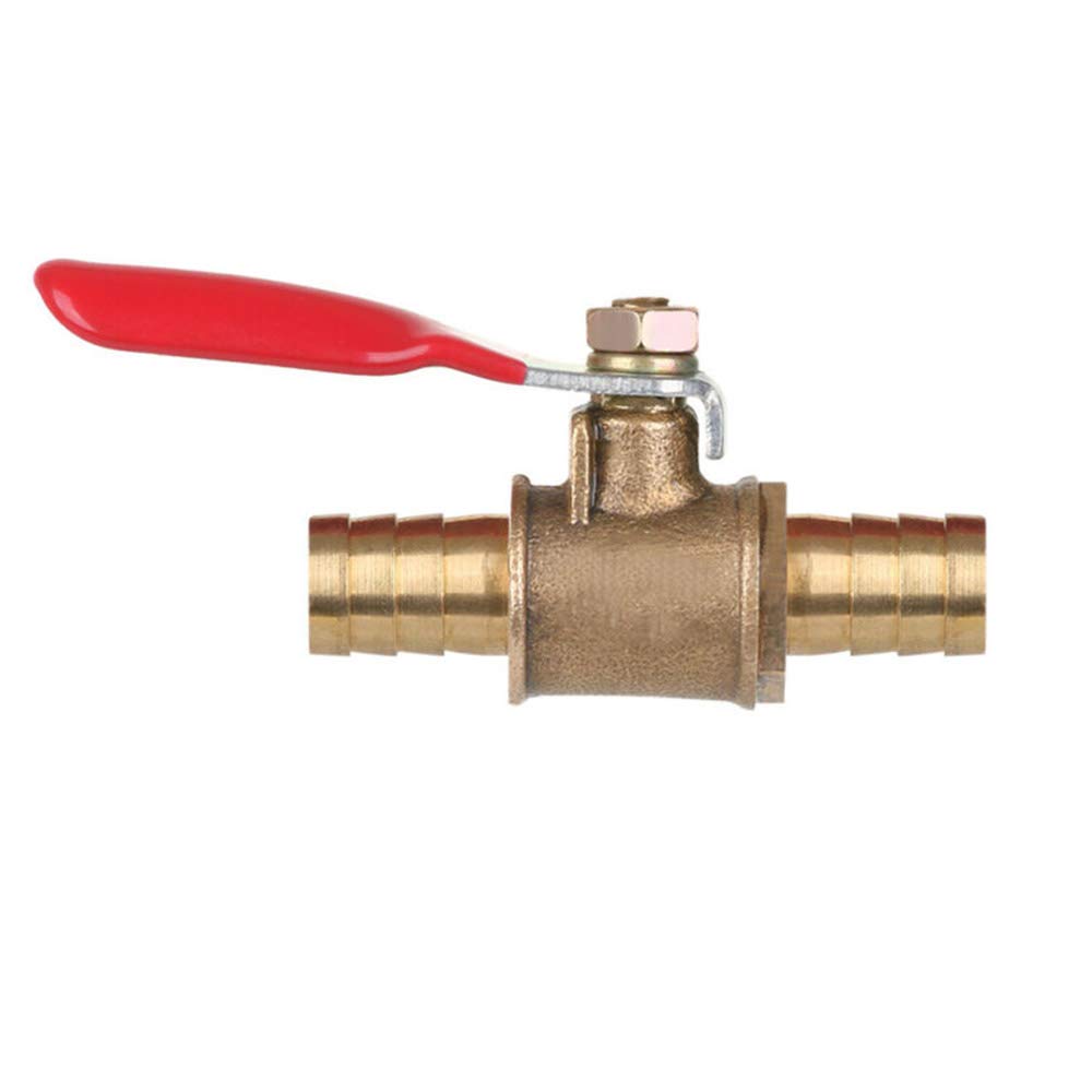 Excinter Brass And Red 10Mm Hose Barb Inline Water/Air Gas Fuel Line Shut-Off Brass Ball Valve 180 Degree Operation Handle