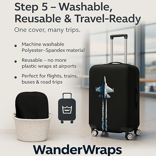 Image of WanderWraps Spendex Polyester Protective Luggage Cover | Hard Luggage Trolley Bag Cover | Washable | Dust Proof | Stretchable | L - 28 inch | Sky Jet