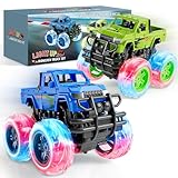 LODBY Monster Trucks Toys for Toddlers, Light-Up Trucks & Cars Toys for 2 3 4 5 6 Year Old Boy Christmas Birthday Gifts, Kids Push and Go Cars with Flashing Wheels (2 Pack)
