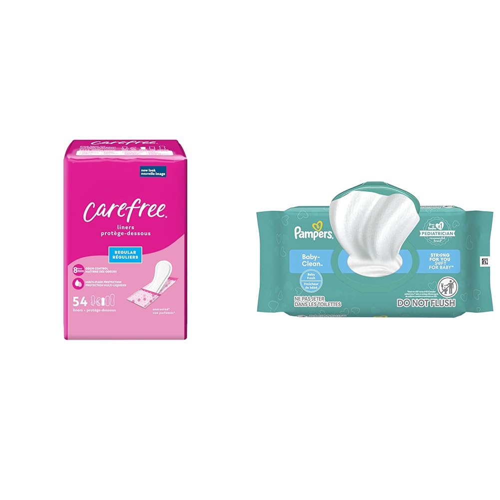 Carefree Panty Liners Regular Liners 54ct, Pampers Baby Wipes Flip-Top Pack 72 Wipes